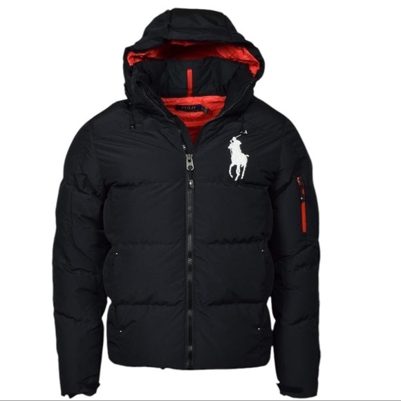 Polo Ralph Lauren Big & Tall Men's Black/Red Lining Big Pony Puffer Down Jacket - Picture 1 of 10